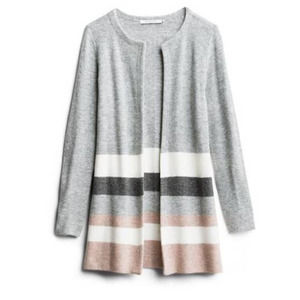 Stitches & Stripes Elaine Open Cardigan Size Large Grey Cream Pink Long Sweater‎